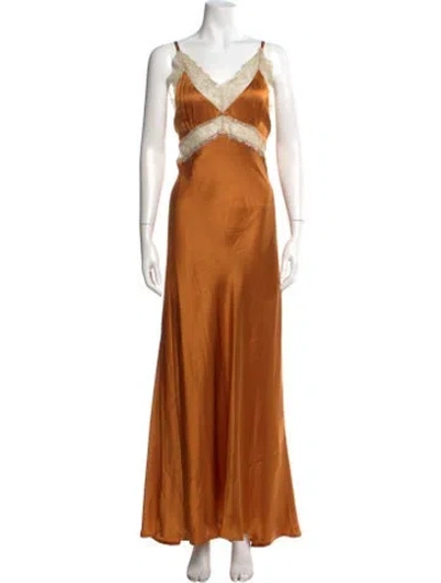 Pre-owned Dodo Bar Or Silk Long Dress In Orange