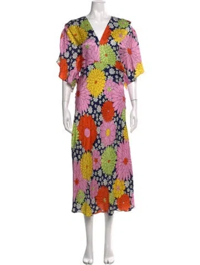Pre-owned Dodo Bar Or Silk Midi Length Dress In Blue/orange/pink