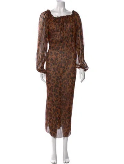 Pre-owned Dodo Bar Or Silk Midi Length Dress In Brown