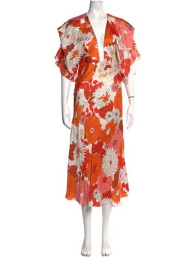 Pre-owned Dodo Bar Or Silk Midi Length Dress In Orange