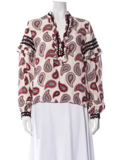 Pre-owned Dodo Bar Or Silk Paisley Print Blouse In Red