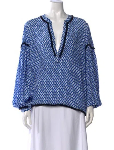 Pre-owned Dodo Bar Or Silk Patterned Blouse In Blue