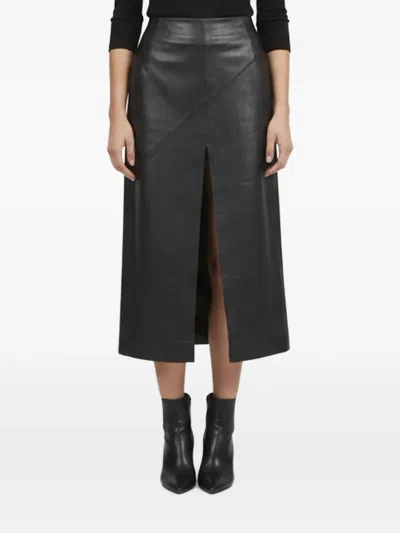 Pre-owned Dodo Bar Or Slit-detail Leather Midi Skirt In Black