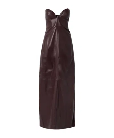Dodo Bar Or Strapless Leather Maxi Dress In Brown