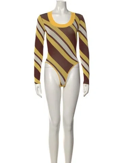 Pre-owned Dodo Bar Or Striped Crew Neck Bodysuit In Yellow