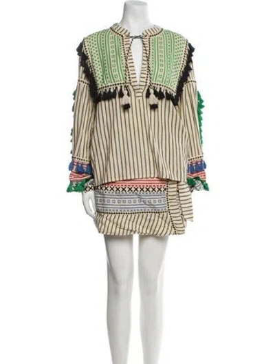 Pre-owned Dodo Bar Or Striped Embroidered Accent Skirt Set In Neutral