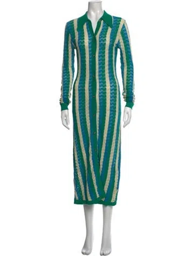 Pre-owned Dodo Bar Or Striped Long Dress In Green