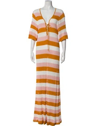 Pre-owned Dodo Bar Or Striped Long Dress In Orange