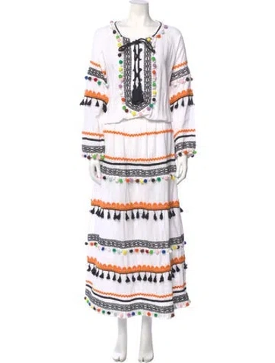 Pre-owned Dodo Bar Or Striped Long Dress In White