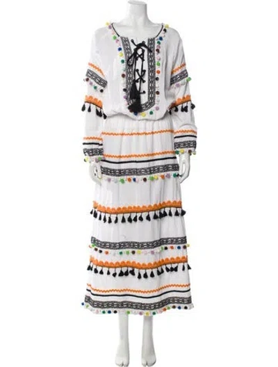 Pre-owned Dodo Bar Or Striped Long Dress In White