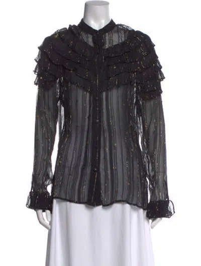 Pre-owned Dodo Bar Or Striped Long Sleeve Blouse In Black/metallic/silver