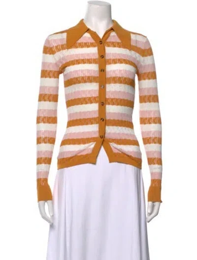 Pre-owned Dodo Bar Or Striped Long Sleeve Button-up Top In Yellow