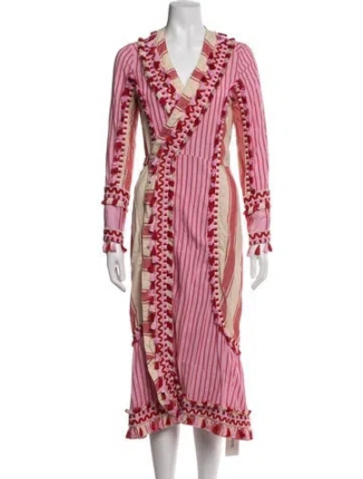 Pre-owned Dodo Bar Or Striped Midi Length Dress In Pink/red
