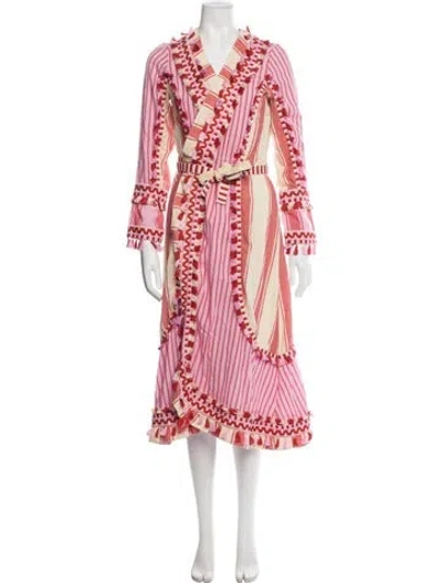 Pre-owned Dodo Bar Or Striped Tassel Accents Robe W/ Tags In Pink/red