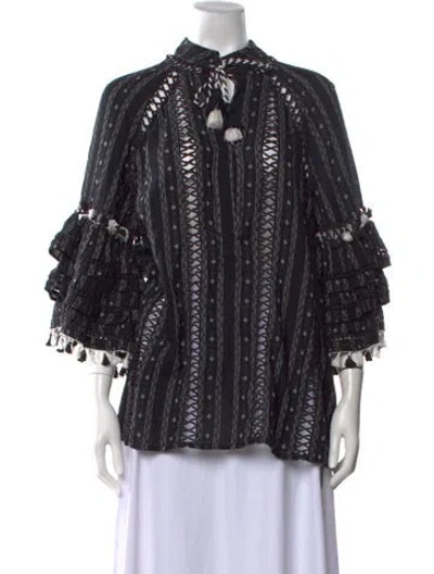 Pre-owned Dodo Bar Or Striped Tie Neck Blouse In Black