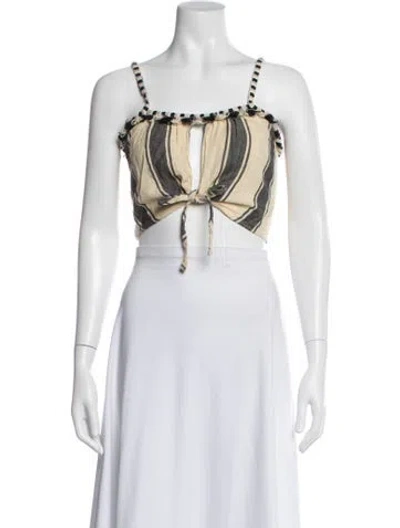 Pre-owned Dodo Bar Or Striped Tie Neck Crop Top In White