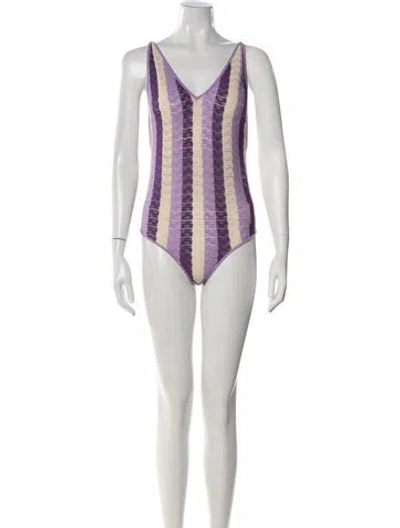 Pre-owned Dodo Bar Or Striped V-neck Bodysuit In Purple