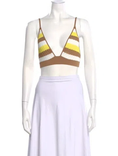 Pre-owned Dodo Bar Or Striped V-neck Crop Top In White