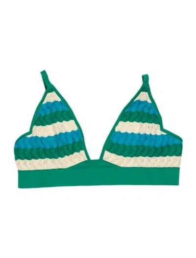 Pre-owned Dodo Bar Or Striped V-neck Sports Bra In Green