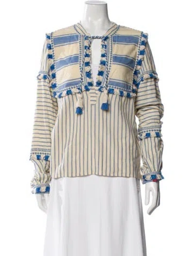 Pre-owned Dodo Bar Or Striped V-neck Top In Blue