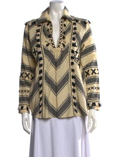 Pre-owned Dodo Bar Or Striped V-neck Top In Neutrals