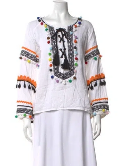 Pre-owned Dodo Bar Or Tie Neck Long Sleeve Tunic In White