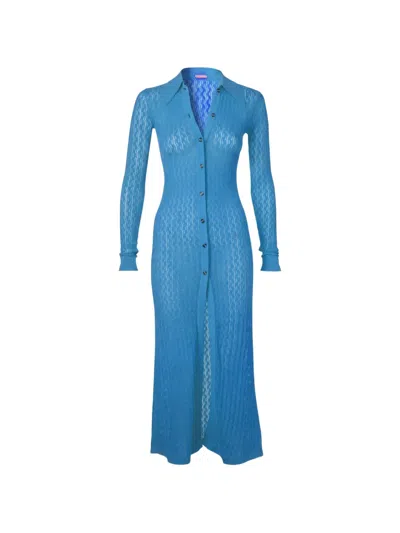 Dodo Bar Or Tory Pointelle-knit Button-down Maxi Dress In Blue