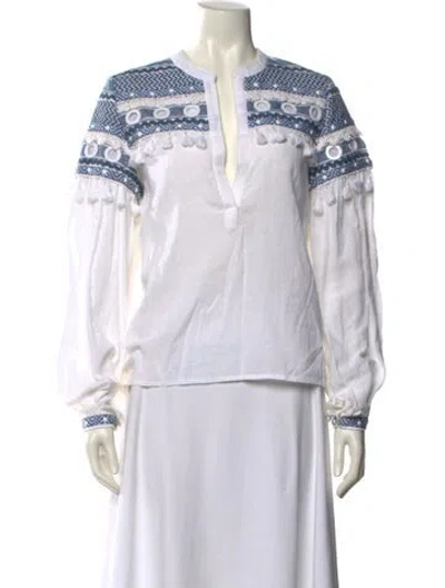 Pre-owned Dodo Bar Or V-neck Long Sleeve Blouse In White