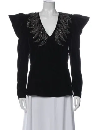 Pre-owned Dodo Bar Or V-neck Long Sleeve Top In Black