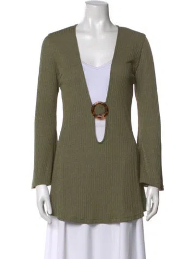 Pre-owned Dodo Bar Or V-neck Long Sleeve Top In Green
