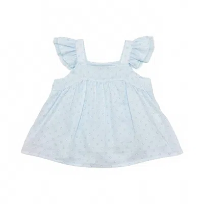 Doe A Dear Kids' Girl's Daisy Ruffle Sleeve Blouse In Blue
