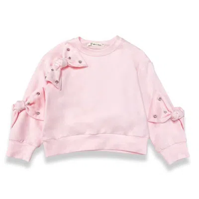 Doe A Dear Kids' Girl's Rhinestone Bow Long Sleeve Pullover In Pink