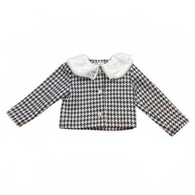 Doe A Dear Kids' Girls Lace Fur Houndstooth Jacket In Black/white In Gray