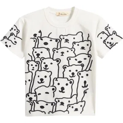 Doe A Dear Kids' Bear Embroidered T-shirt In White