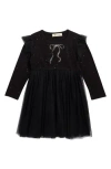 Doe A Dear Kids' Bow Crystal Embellished Long Sleeve Tulle Dress In Black
