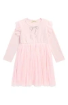 Doe A Dear Kids' Bow Crystal Embellished Long Sleeve Tulle Dress In Pink