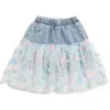DOE A DEAR DOE A DEAR KIDS' BUTTERFLY MESH LAYER DENIM SHORTS