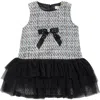 Doe A Dear Kids' Crystal Embellished Bow Brooch Tweed Dress In Multi