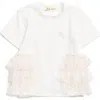 Doe A Dear Kids' Daisy Mesh Side Trim T-shirt In White/pink