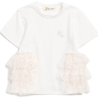 Doe A Dear Kids' Daisy Mesh Side Trim T-shirt In White/pink