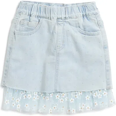 Doe A Dear Kids' Daisy Mesh Trim Denim Skirt In Blue