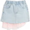 Doe A Dear Kids' Daisy Mesh Trim Denim Skirt In Denim/pink