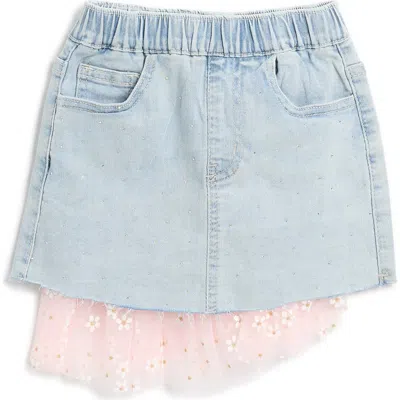 Doe A Dear Kids' Daisy Mesh Trim Denim Skirt In Denim/pink