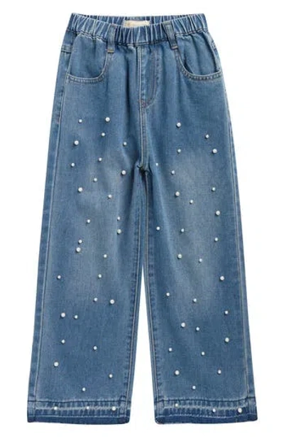 Doe A Dear Kids' Embellished Wide Leg Jeans In Blue