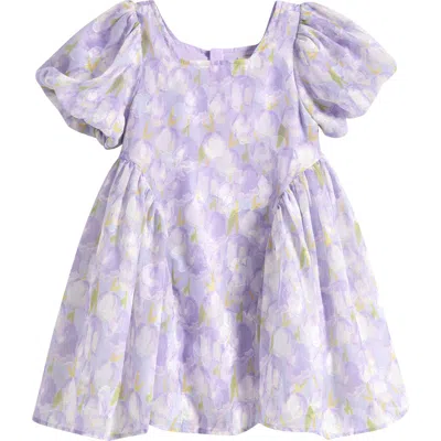 Doe A Dear Kids' English Floral Puff Sleeve Dress In Purple