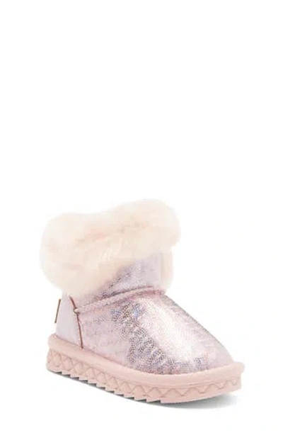 Doe A Dear Kids' Faux Fur Trim Glitter Boot In Pink