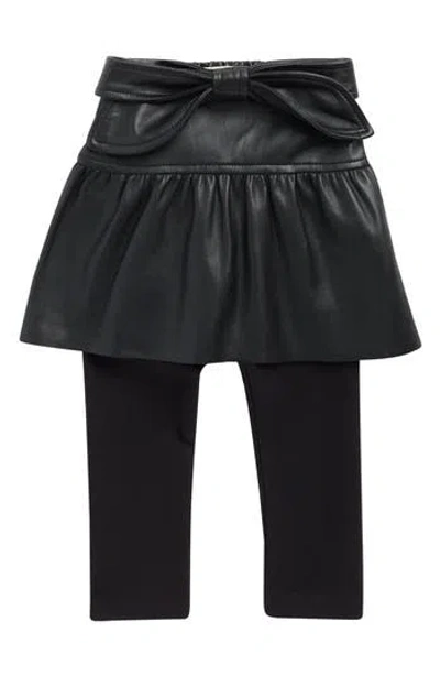 Doe A Dear Kids' Faux Leather Bow Tie Skirted Leggings In Black