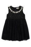 Doe A Dear Kids' Faux Pearl Trim Tweed Tulle Dress In Black
