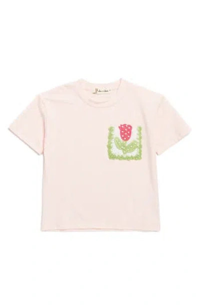 Doe A Dear Kids' Floral Embroidered Patch T-shirt In Pink