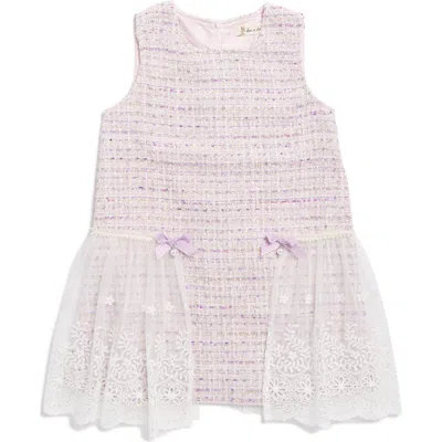 Doe A Dear Kids' Floral Lace Mesh Skirted Tweed Dress In Purple